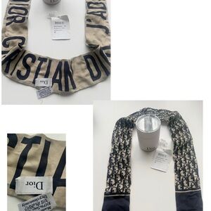 Dior Beige and Dark blue Logo Scarf AUTHENTIC